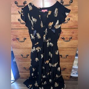 THML Black Midi Dress with Leopard Print